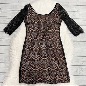 GUESS Nude Black Lace Bodycon Mini Dress Size 8